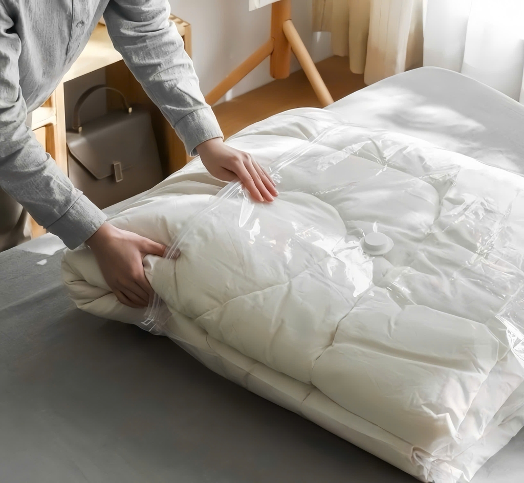 Túi hút chân không đựng quần áo, chăn màn hình hộp có van Okazaki 85x130x56cm