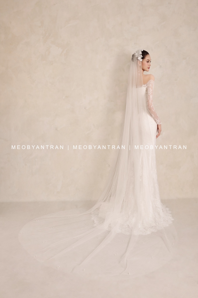 Áo cưới ren tay dài trễ vai đẹp 