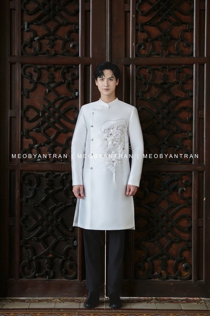 Áo dài cưới nam thêu rồng đẹp