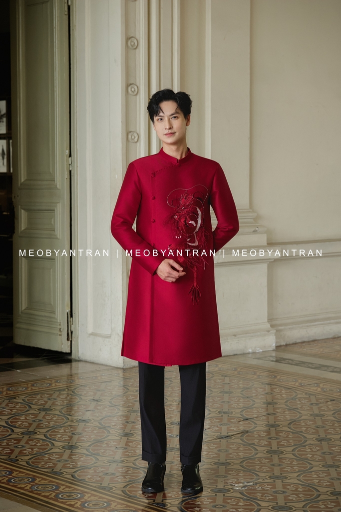 Áo dài cưới nam thêu rồng đẹp