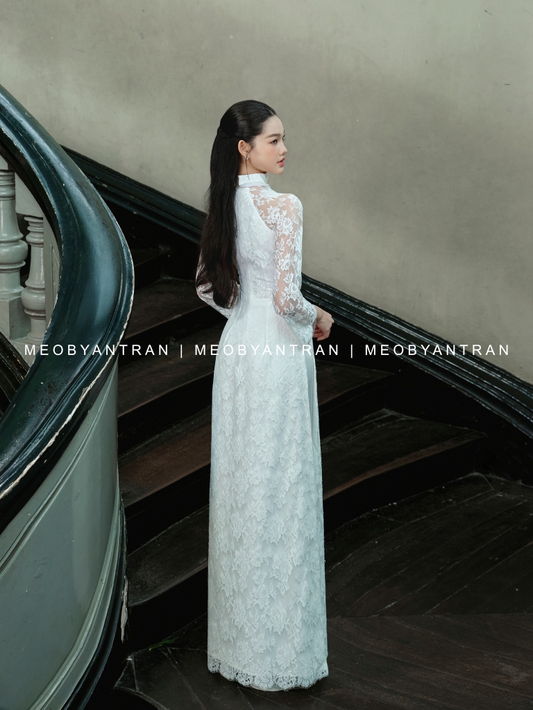 Áo dài cưới ren trắng 