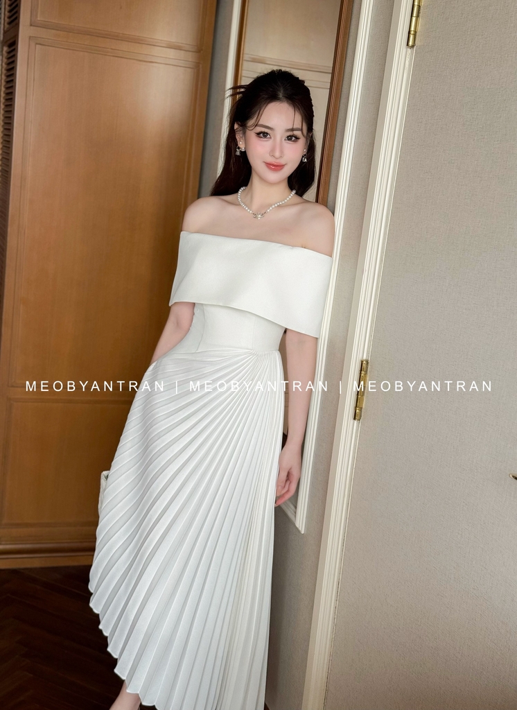 Đầm trắng trễ vai cao cấp