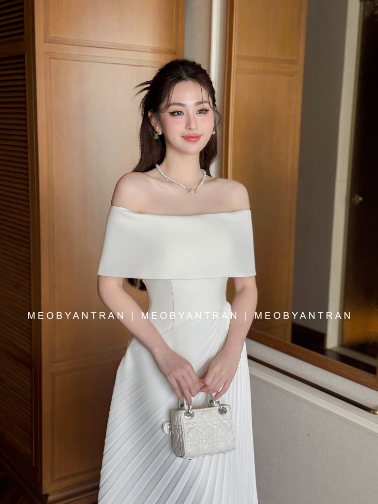 Đầm trắng trễ vai cao cấp