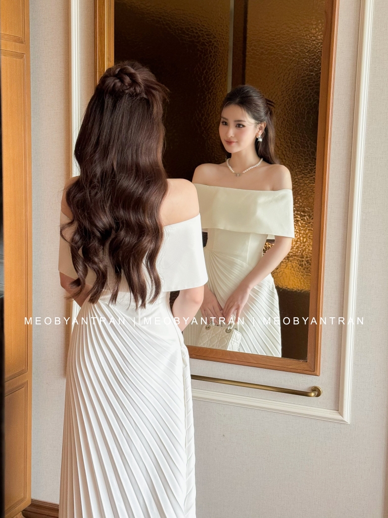 Đầm trắng trễ vai cao cấp