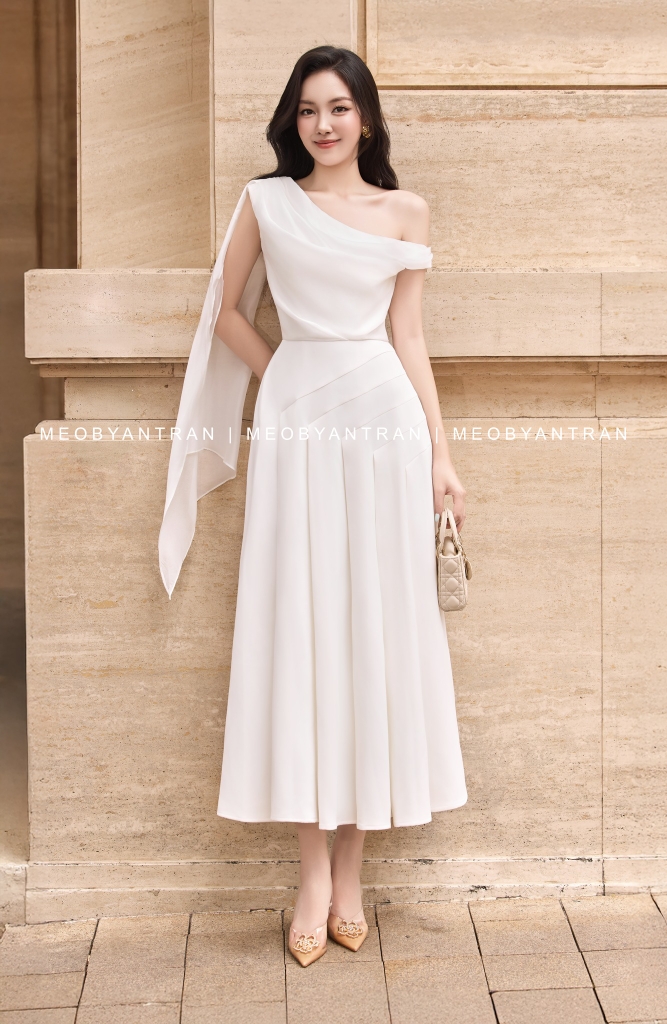 Đầm trễ vai dự tiệc cưới đẹp