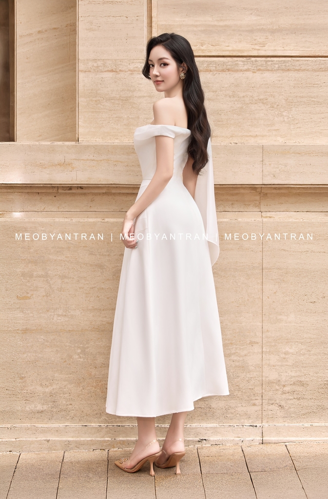 Đầm trễ vai dự tiệc cưới đẹp