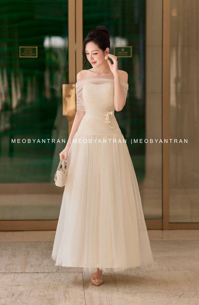 Đầm voan dự tiệc trễ vai 