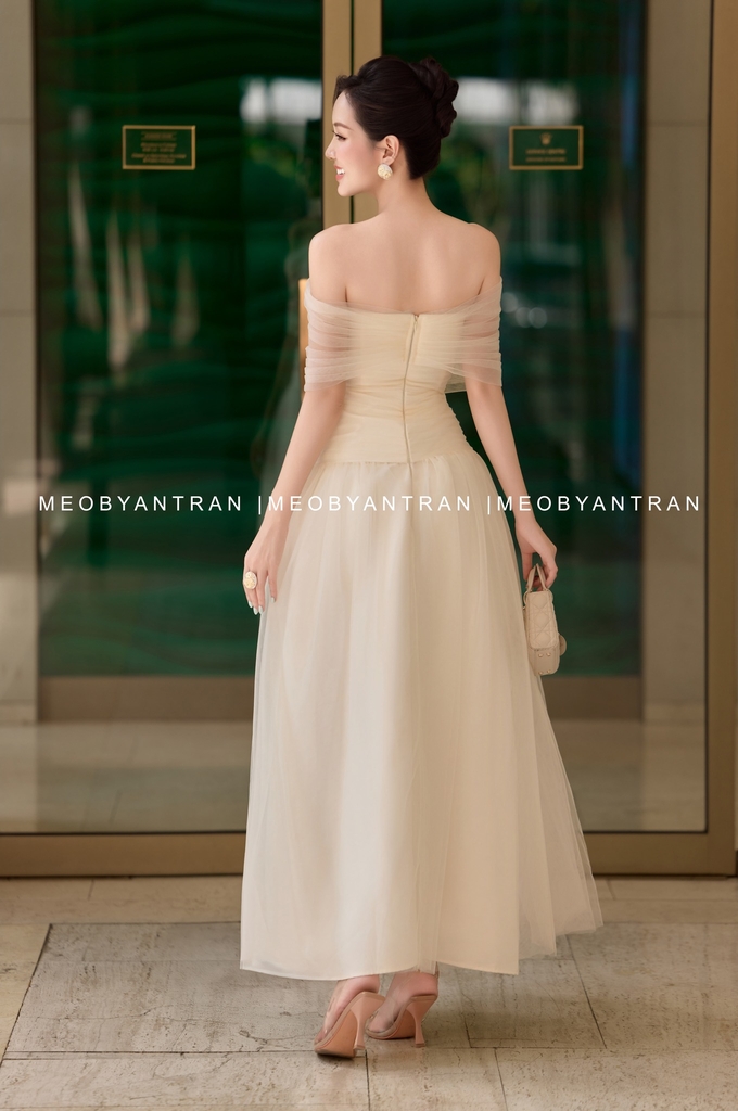 Đầm voan dự tiệc trễ vai 