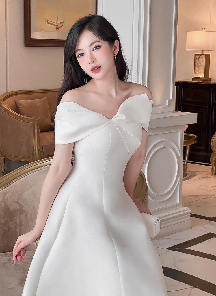 Váy đầm dạ hội màu trắng đẹp tinh khiết cho phái nữ