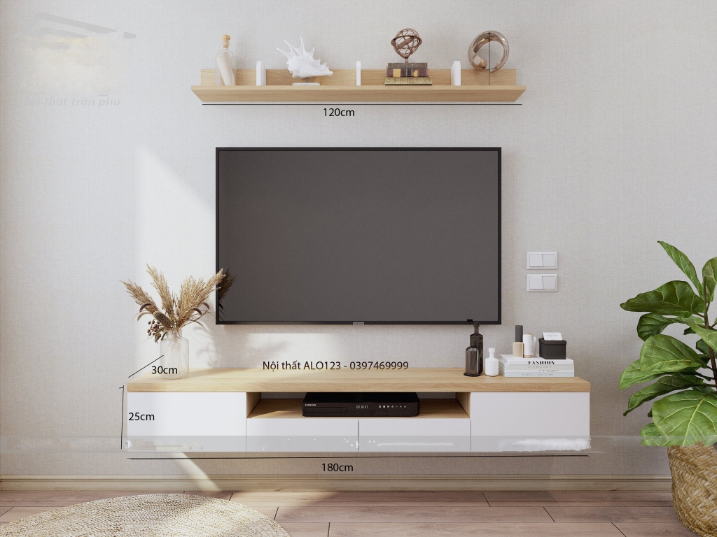 [HOT SALES] Kệ tivi treo tường 4 ngăn kéo màu vân gỗ TV1398