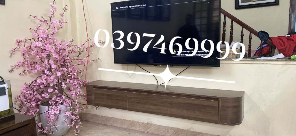 Kệ tivi treo tường bo góc full màu óc chó- Tv178