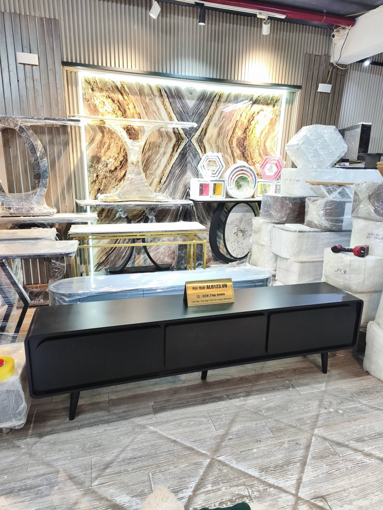 Kệ Tivi Đặt Sàn  Phẳng Bắc Âu Full Đen( 200x35x55cm)