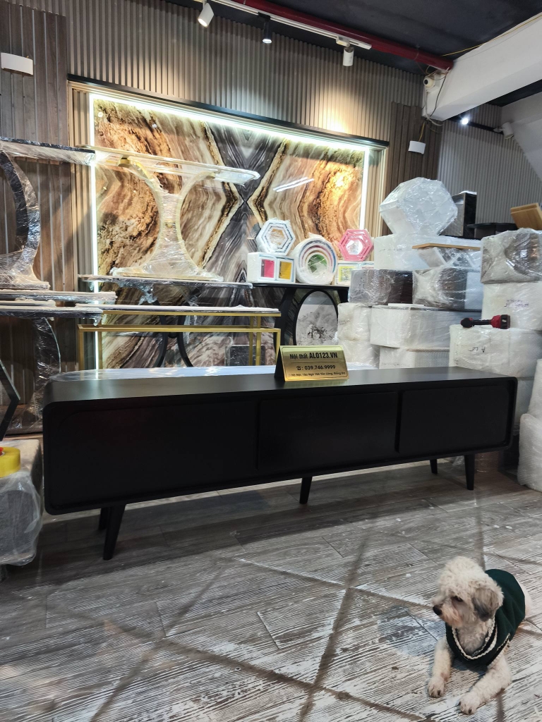 Kệ Tivi Đặt Sàn  Phẳng Bắc Âu Full Đen( 200x35x55cm)