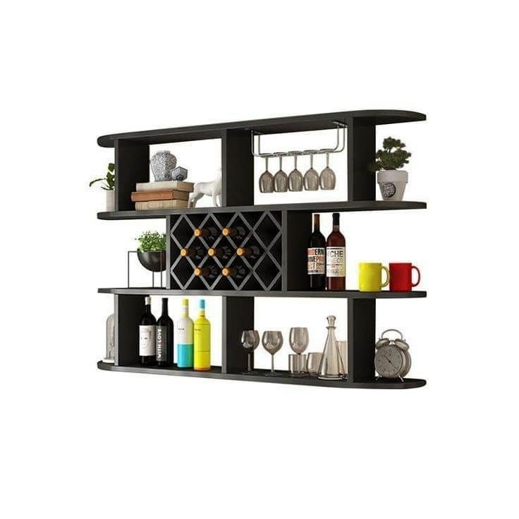 Kệ để rượu 3 tầng bo góc đen (140x100x20cm) KR108