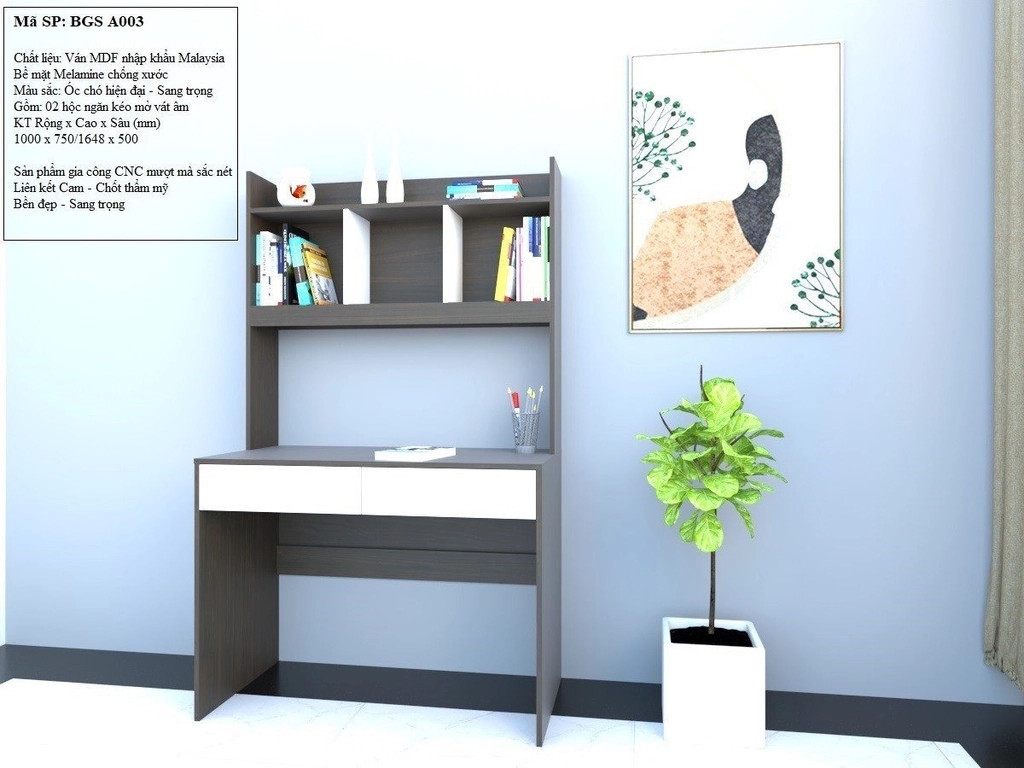 Bộ bàn học kèm giá sách có ngăn kéo BGS-A003