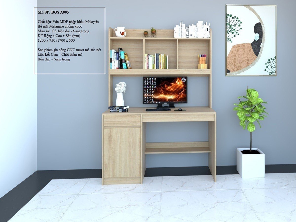 Bàn học kèm giá sách  BGSA005