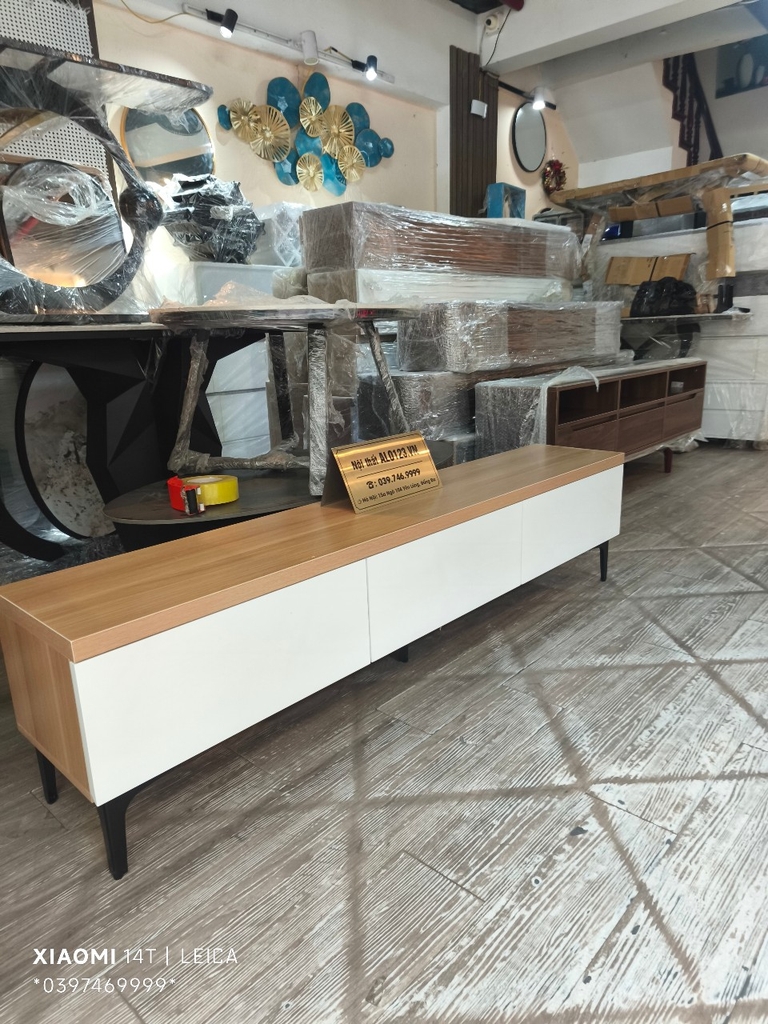 Kệ tivi đặt sàn bắc âu màu sồi ngăn kéo trắng (180x30x40cm) -TVL014