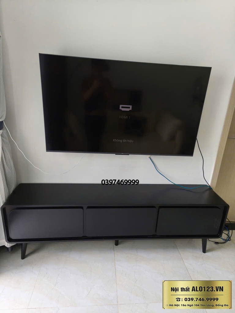 Kệ Tivi Đặt Sàn  Phẳng Bắc Âu Full Đen( 200x35x55cm)