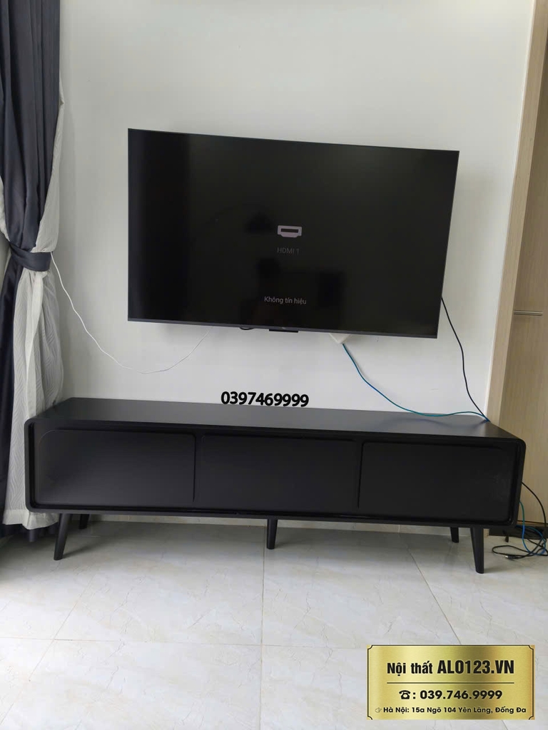 Kệ Tivi Đặt Sàn  Phẳng Bắc Âu Full Đen( 200x35x55cm)