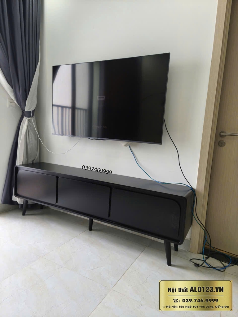 Kệ Tivi Đặt Sàn  Phẳng Bắc Âu Full Đen( 200x35x55cm)