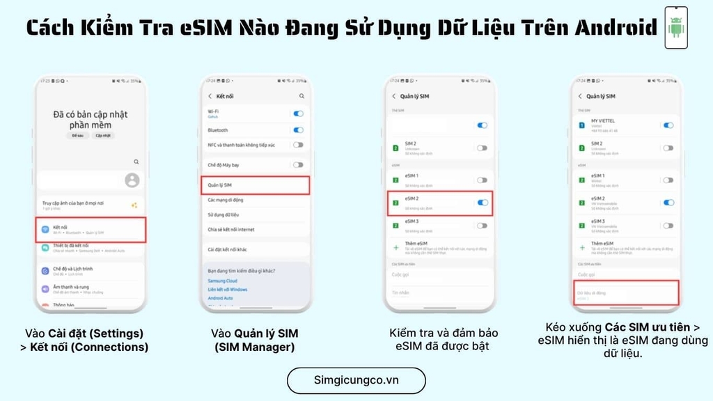 Cách kiểm tra eSIM đang dùng dữ liệu trên Android