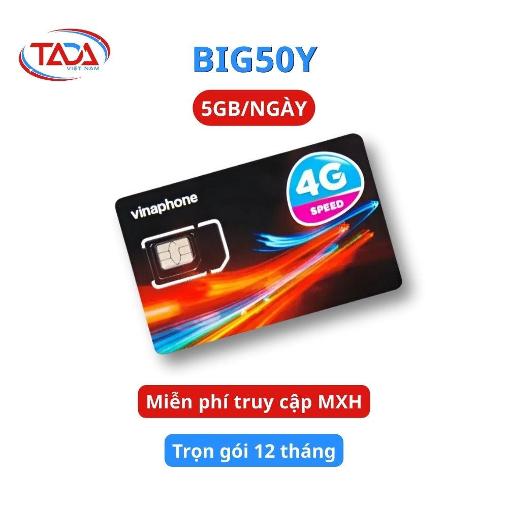 Sim & eSIM 4G Vinaphone BIG50Y 14 Tháng | 5GB/Ngày + Free Zalo, YouTube