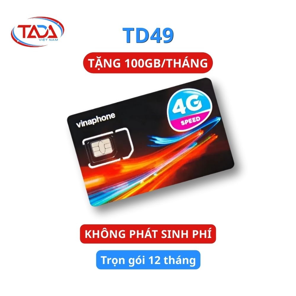 Sim và eSIM 4G Vinaphone TD49 miễn phí 1 năm tặng 100GB data mỗi tháng