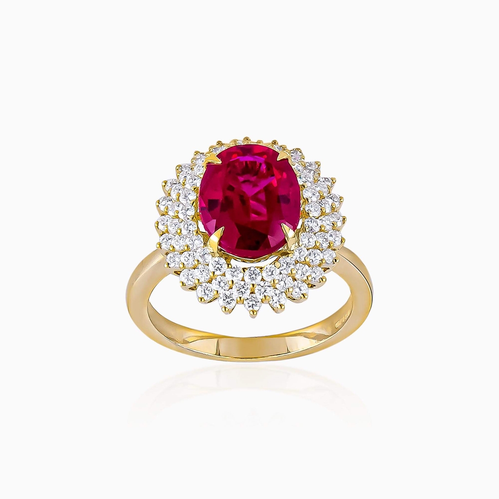 Trang sức nhẫn vàng 18K mix  đá Topaz và kim cương