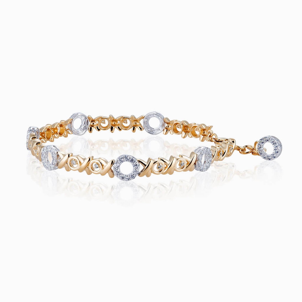 Trang sức vòng tay nữ vàng trắng mix vàng 18K đính đá