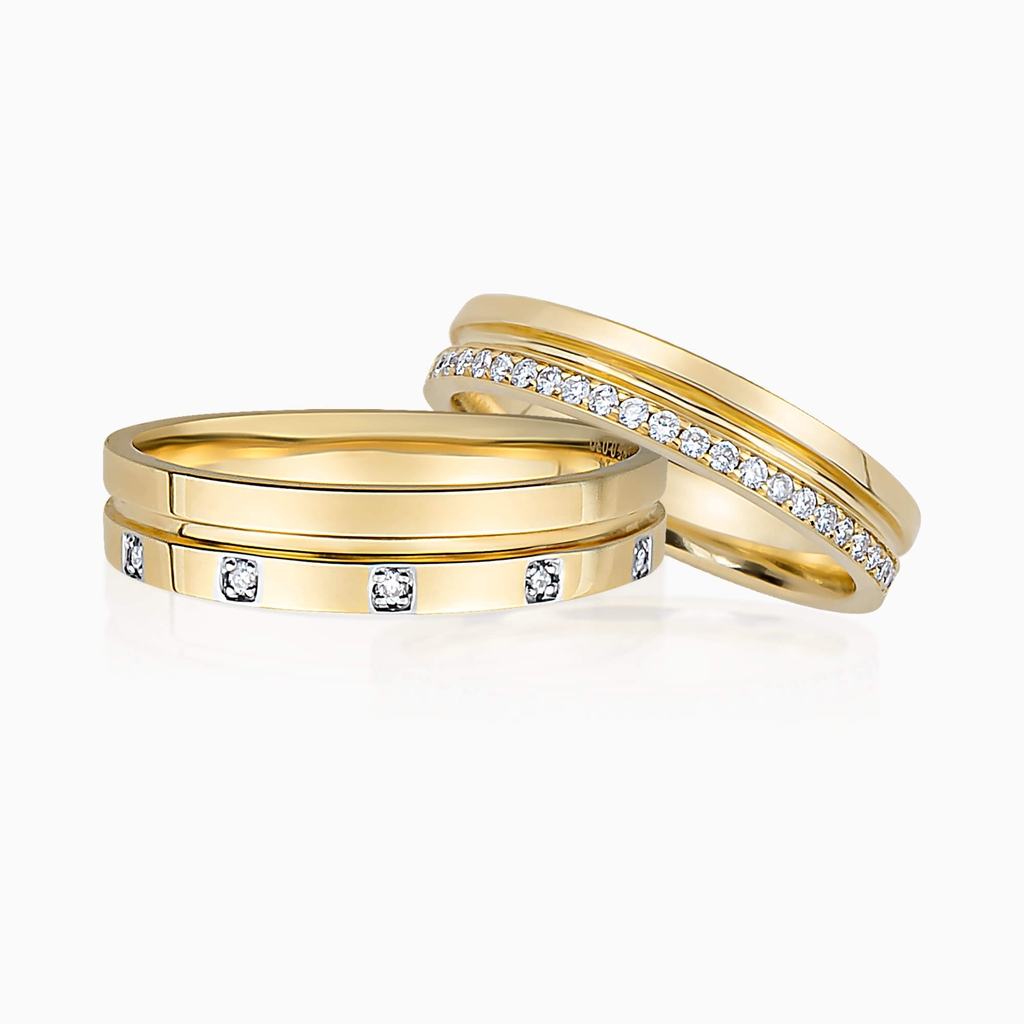 Nhẫn cưới vàng 18K mix 12 viên kim cương
