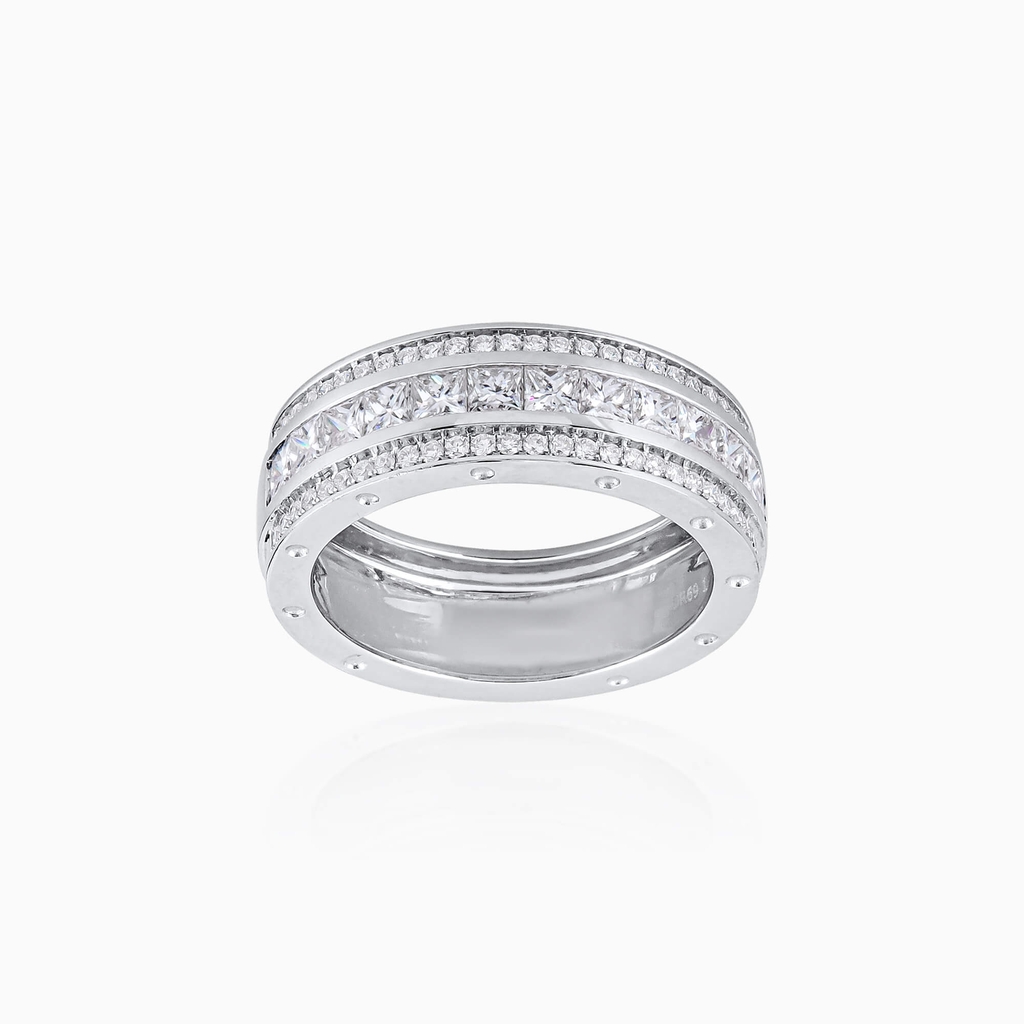 Trang sức nhẫn nữ vàng trắng 18K đính kim cương