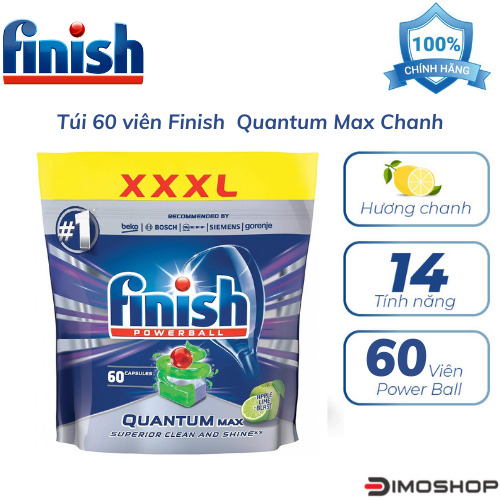 VIÊN RỬA BÁT FINISH QUANTUM MAX 60 VIÊN HƯƠNG CHANH