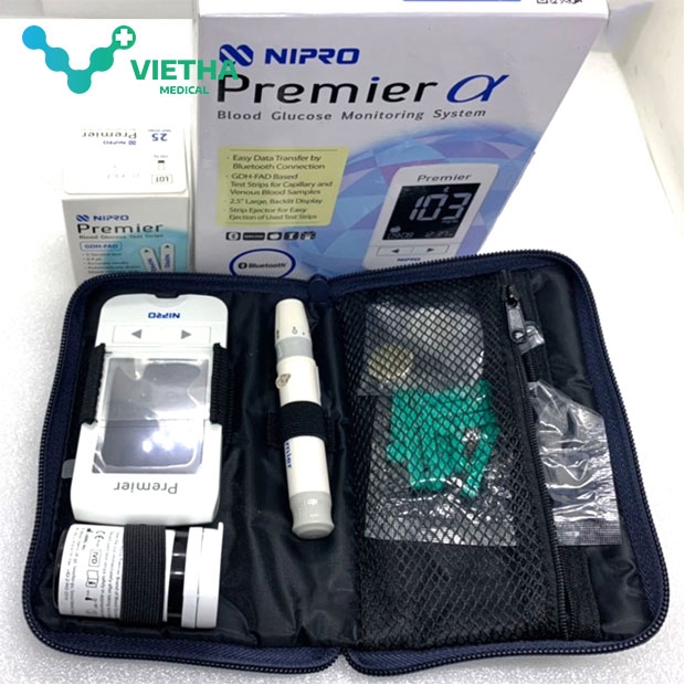MÁY ĐO ĐƯỜNG HUYẾT NIPRO PREMIER ALPHA VỚI MÀN HÌNH LỚN ĐÈN NỀN