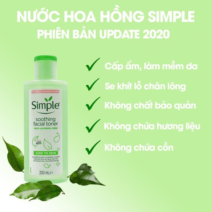 Nước Cân Bằng Không Cồn Làm Dịu Da Simple Soothing Facial Toner 200ml