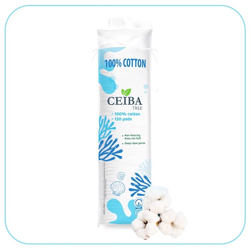 Bông Tẩy Trang 100% Cotton Ceiba Tree Organic Cotton Pads 120 Miếng | Mặt  Hoa Da Phấn