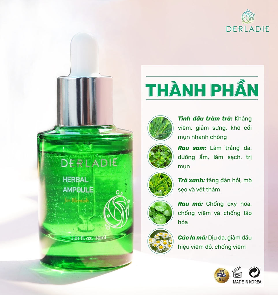 Tinh Chất Tràm Trà Giảm Mụn Derladie Herbal Ampoule For Blemish 30ml