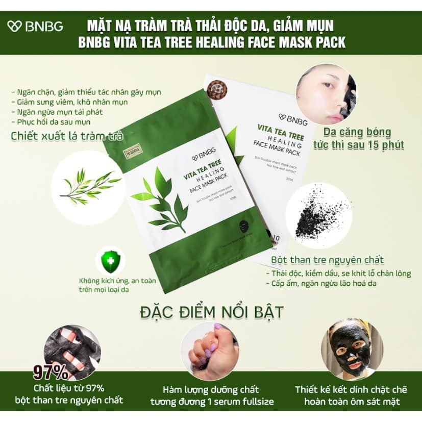 Mặt Nạ Tràm Trà Thải Độc BNBG Vita Tea Tree Healing Face Mask Pack 30ml