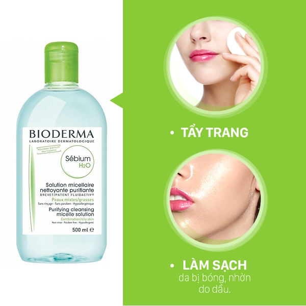 Tẩy Trang Bioderma Sebium H20 Xanh Lá 500ml