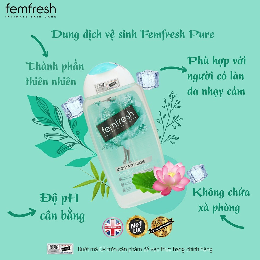 Dung Dịch Vệ Sinh Phụ Nữ Cao Cấp Cho Da Nhạy Cảm Femfresh Pure & Fresh Wash 250ml