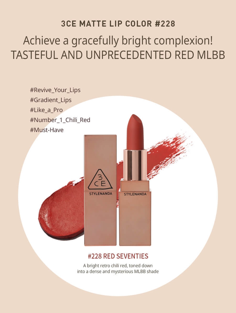 Son 3CE Matte Lip Color #228 Red Seventies