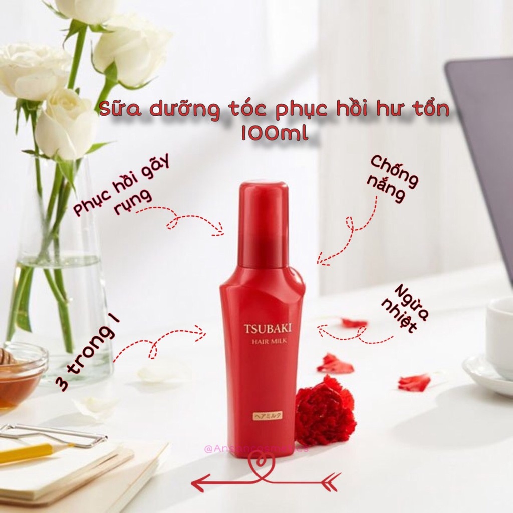 Sữa Dưỡng Phục Hồi Tóc Hư Tổn, Chống Nắng Tsubaki Hair Milk 100ml