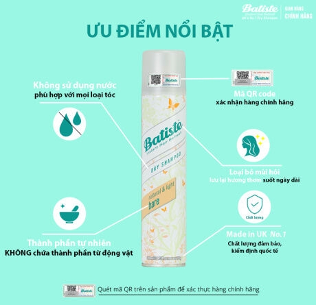 Dầu Gội Khô Batiste Hương Hoa Thiên Nhiên Natural & Light Bare 200ml