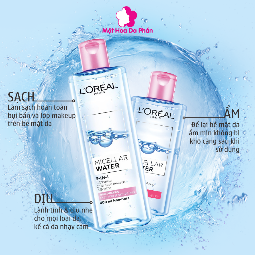 Tẩy Trang L'Oreal Micellar Water #Moisturizing (Hồng) 400ML