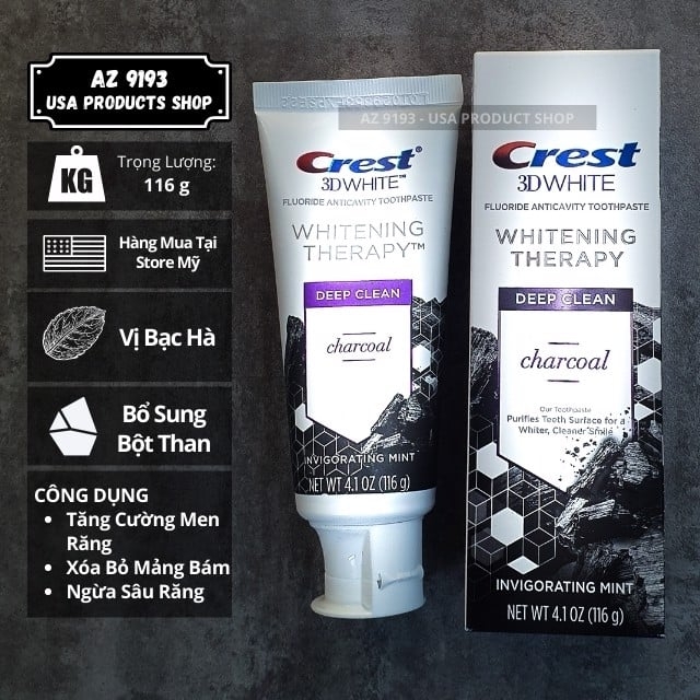 Crest KĐR White Whitening Therapy Charcoal Deep Clean 116g - Toothpaste - Hộp