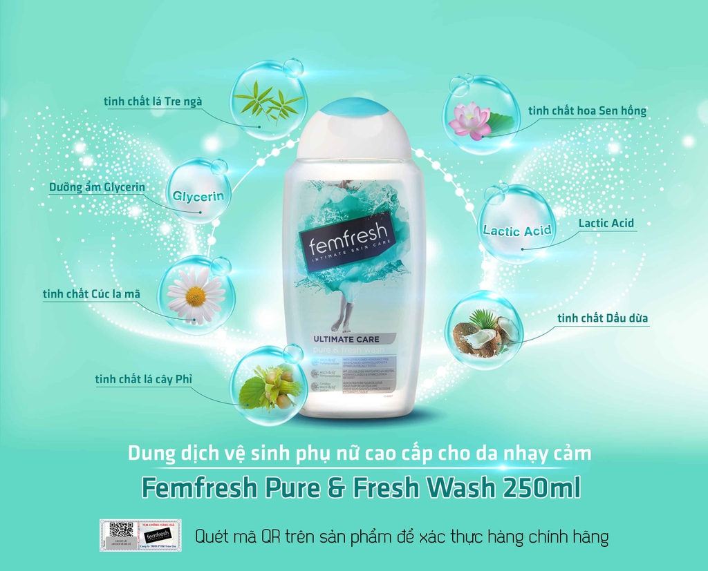 Dung Dịch Vệ Sinh Phụ Nữ Cao Cấp Cho Da Nhạy Cảm Femfresh Pure & Fresh Wash 250ml