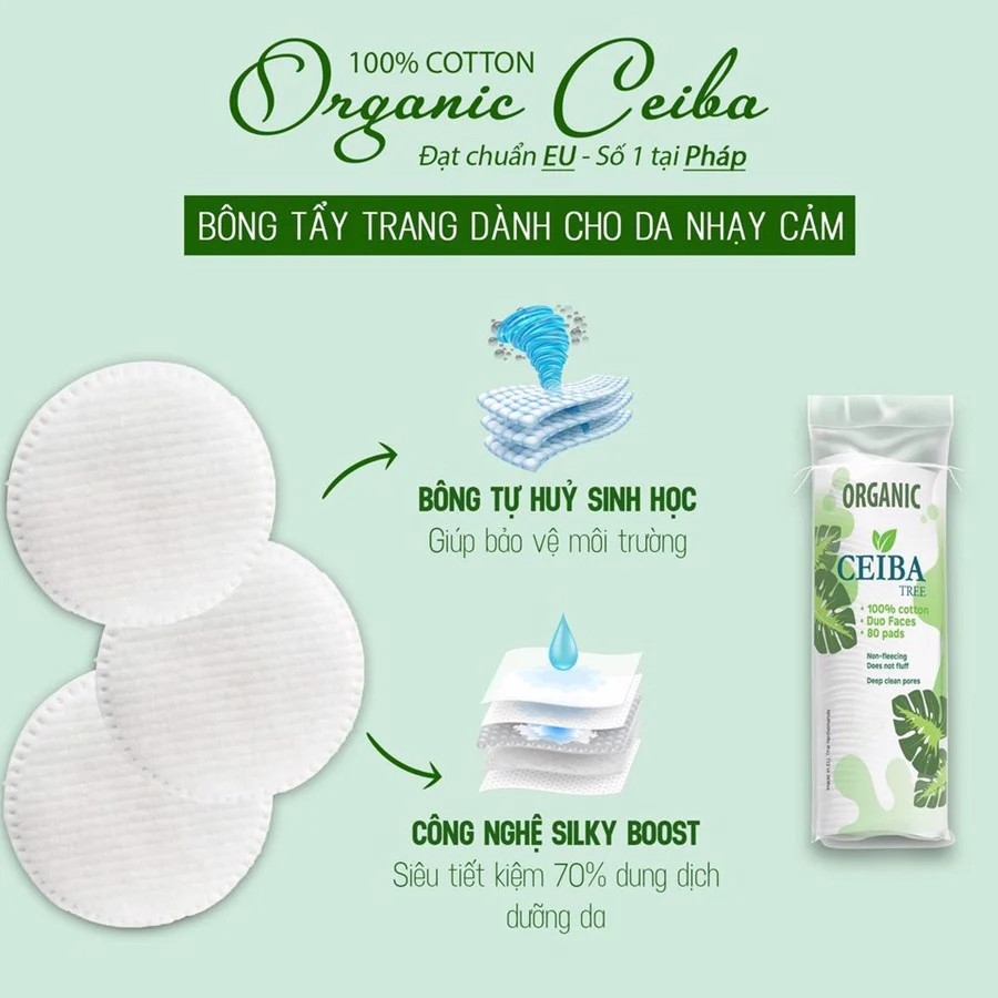 [MUA 2 TẶNG 1] Bông Tẩy Trang Ceiba Tree Organic Cotton Pads 80m