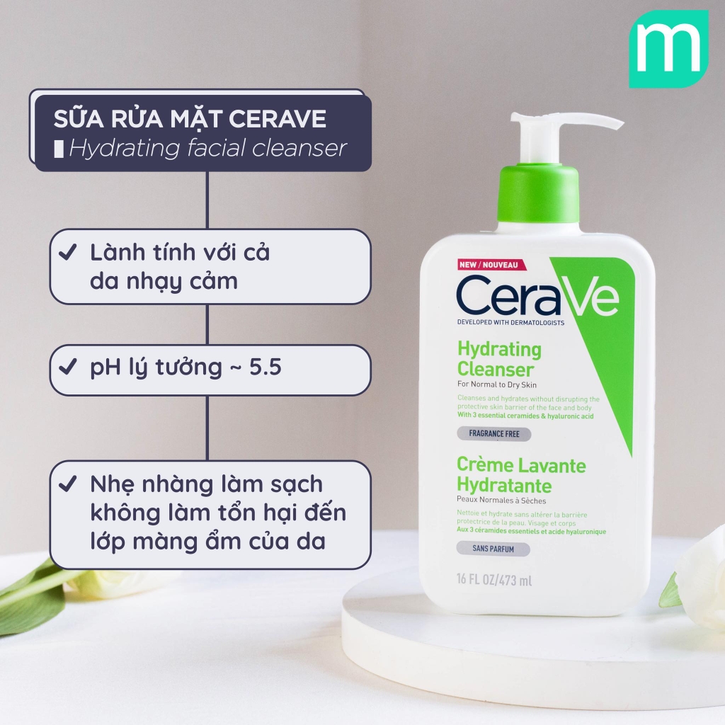 Sữa Rửa Mặt Cerave Hydrating Facial Cleanser Dành Cho Da Thường - Da Khô 473ml