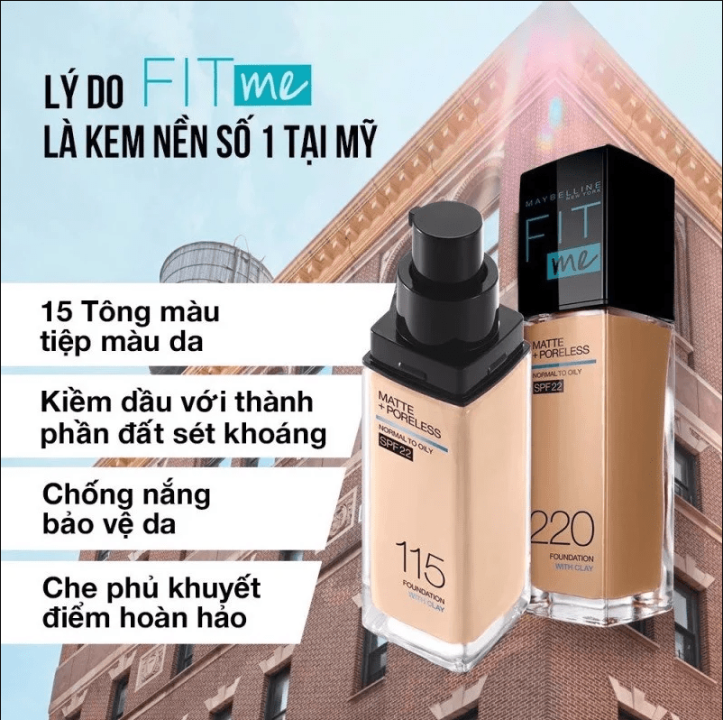 Kem Nền Mịn Nhẹ Kiềm Dầu Chống Nắng Fit Me Maybelline Matte Poreless Foundation 30ml #112