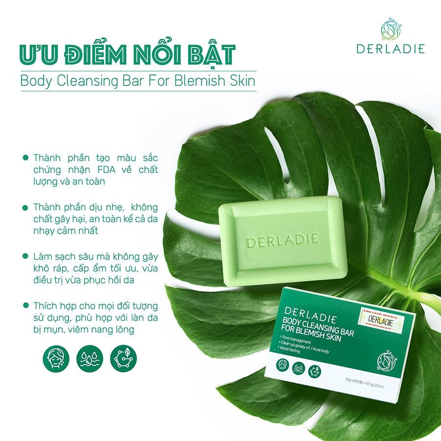Xà Phòng Giảm Mụn Cơ Thể Derladie Body Cleansing Bar For Blemish Skin 50g
