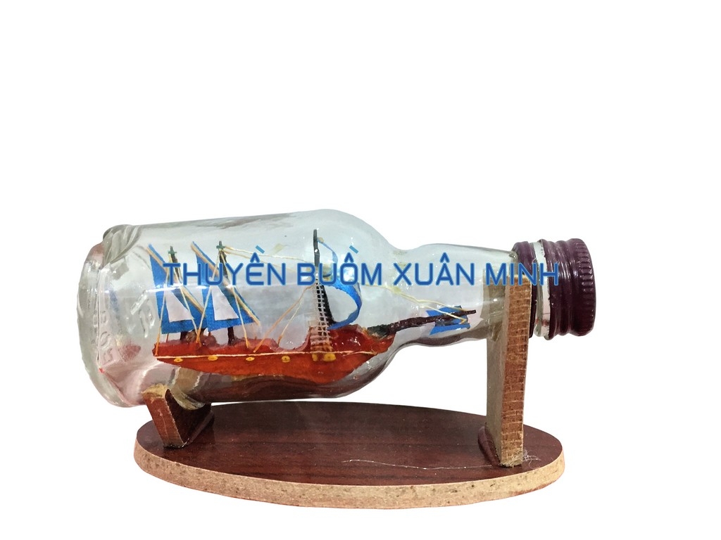Mô hình thuyền gỗ trong chai thủy tinh nhỏ N1  Mô hình trang trí Thương  hiệu OEM  NoiThatRubycom